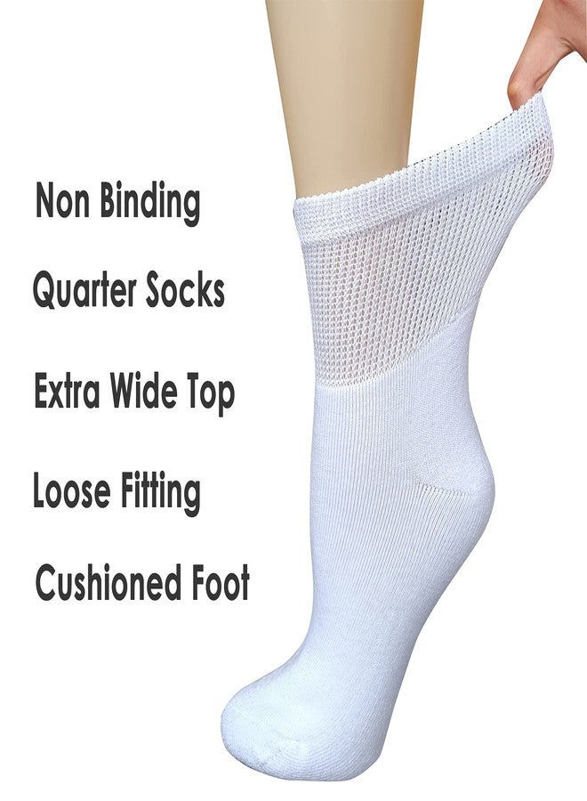 VEIGIKE Women's Diabetic Socks, Soft Breathable Moisture Wicking, Quarter Ankle, Extra Wide Non-Binding, 4 Pairs, White, Size 9-11 - Image 2